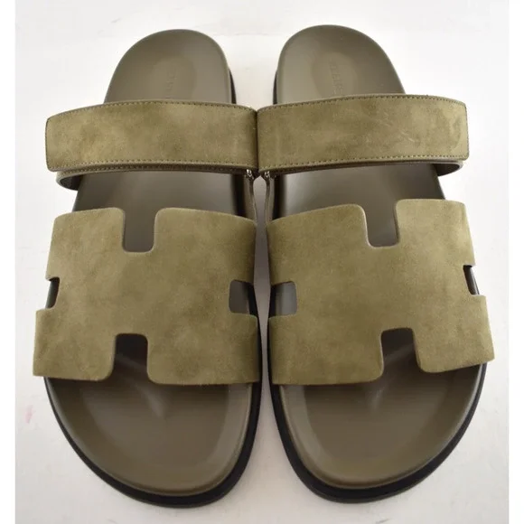 Hermes Chypre Sandal Mens Vert Toundra Green Suede Black H  display picture 1